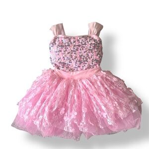 Glittery Pink Sequin Kids Dance Costume